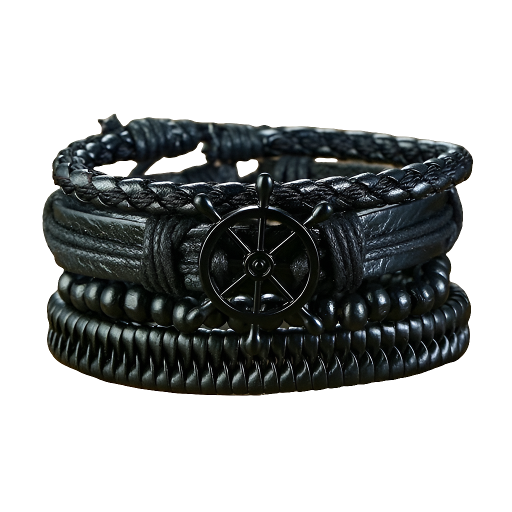 4pc Vintage Braided Leather Wraps