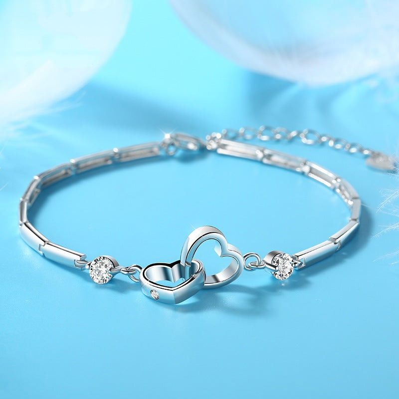 Cubic Double Hearted Bracelet