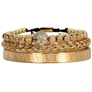 3pc Roman Skull & Numeral Metal Bracelet