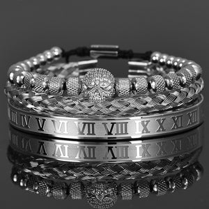 3pc Roman Skull & Numeral Metal Bracelet