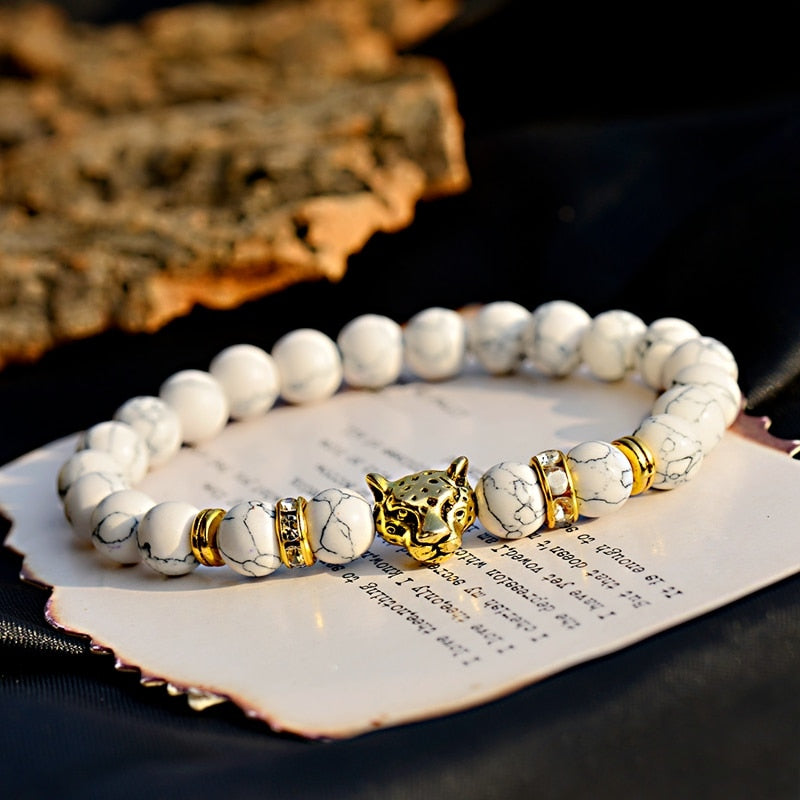 Leopard Stone Beads Charm Bracelet