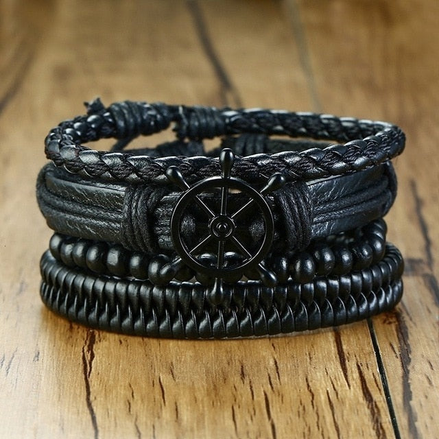 4pc Vintage Braided Leather Wraps