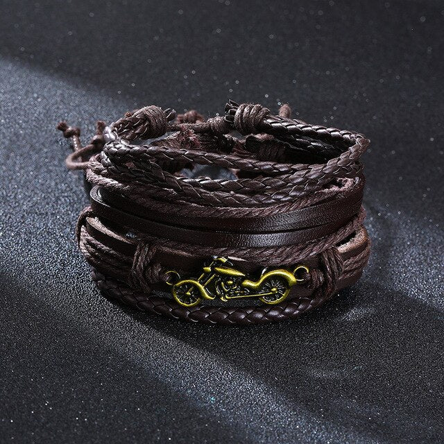 4pc Vintage Braided Leather Wraps